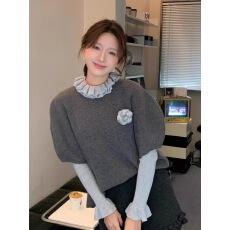 批发巨好看的秋季一整套独特小香风马甲毛衣针织衫木耳边打底衫半身裙