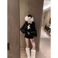 批发2025秋冬高级感重工袖口拼接毛毛字母五角星提花针织衫百搭毛衣潮