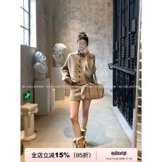 批发GV大白哥 伦敦画报 立领翻领棒针毛针织衫套装毛衣上衣半裙两件套