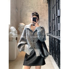 批发GV大白哥 松弛意式 羊毛大翻领立领两穿混色毛衣开衫冬季新款上衣