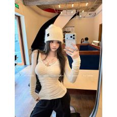 秋澄  柔欲classic 纯欲绑带镂空V领蕾丝上衣打底秋冬内搭