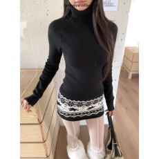 批发fortunee原创2025秋冬复古<b class='q'>提花</b>高领修身包臀短<b class='q'>连衣裙</b>圣诞针织毛衣