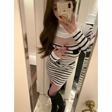 批发M900条纹连衣裙2025新款今年流行爆款裙子长袖圆领包臀裙秋小个子