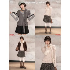 批发LOVEHEYNEW甜妹穿搭纯色圆领打底T恤+木耳边配领带短袖套装冬季女