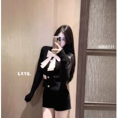 批发MIU系千金名媛蝴蝶结甜美麻花长袖针织开衫女小个子毛衣LXYG秋冬