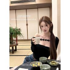 批发JOEY 暧昧期【纯欲推荐】刺绣<b class='q'>花朵</b>一字领两穿长袖