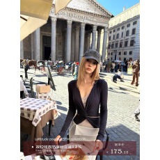 批发Lattitude/杨小鹭 <b class='q'>长袖</b>T恤打底衫假两件蕾丝拼接扭结针织辣妹上衣