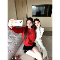 批发juanjuanyee【D家鸿运】重工刺绣定位烫钻高级感节日针织<b class='q'>长袖</b>毛衣