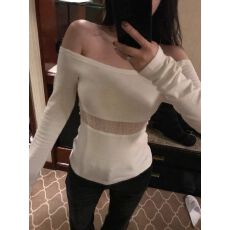 批发sheepland纸片身材 一字肩<b class='q'>蕾丝拼接</b>t恤女秋冬收腰显瘦打底衫上衣