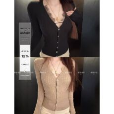批发韩系纯欲蕾丝v领毛衣开<b class='q'>衫</b>女秋冬小个子修身显瘦长袖麻花针织上衣