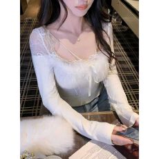 批发张心子【夏洛特千金】纯欲风方领羽毛针织衫女冬新款仙气绝美上衣