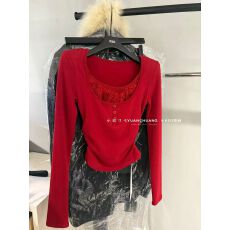 批发蕾丝花边低领<b class='q'>加绒</b><b class='q'>打底衫</b>女洋气内搭2025秋冬新款修身纯欲上衣