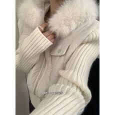 批发YOLO SHOP  白色小蛮腰毛织拼接收下摆连帽棉服女秋<b class='q'>冬</b>加厚外套