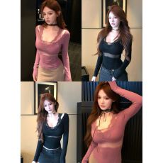 批发南希FairyNancy 夜莺与欲 长袖蕾丝内搭打底衫女V领外穿<b class='q'>T</b><b class='q'>恤</b>上衣