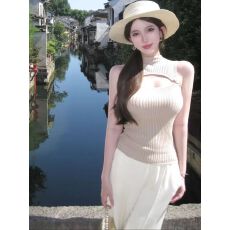 批发【TiTi美少女】气质修身半高领无袖针织背心女春季<b class='q'>紧身</b>打底衫上衣