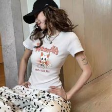 批发白色印花<b class='q'>t</b><b class='q'>恤</b>女2026春夏季新款修身小圆领百搭上衣显瘦<b class='q'>紧身</b>打底衫