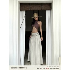 批发rovente波嬉度假米<b class='q'>白色</b>A字半身裙女春季薄款裙子假日复古低腰<b class='q'>长裙</b>