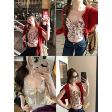 批发im向 画报少女’韩系复古碎花蝴蝶结无袖上衣女修身弹力吊带<b class='q'>背心</b>