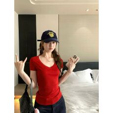 批发im向 莱赛尔桑蚕丝慵懒轻盈桃心领正肩弹力短袖t恤女修身显瘦上衣