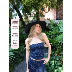 批发8uioio '普罗旺斯星'藏青色短款抹胸背心女春<b class='q'>新款</b>垂感<b class='q'>半身裙</b>套装