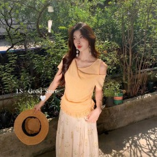 批发GS.GOOD START2026春夏韩系休闲蕾丝花边露肩短袖<b class='q'>小衫</b>女 D0717X