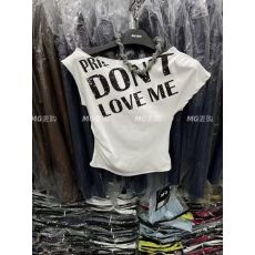 批发一字领短袖<b class='q'>T</b>恤女2026夏新款字母印花半袖设计感收腰短款斜肩上衣