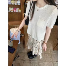 批发oker章壳儿<b class='q'>正品</b>～短袖针织衫全羊毛韩系简约上衣26早春新款A781