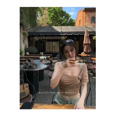 批发Lattitude/杨小鹭 金属扣不对称卡戴珊高级裸色弹力假两件<b class='q'>打底</b>