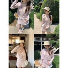 批发孔真烦呐 早春漂亮<b class='q'>套装</b>纯欲波点<b class='q'>蕾丝</b>V领吊带长袖外搭针织衫半身裙