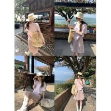 批发【瑞茜】海盐奶盖 春夏纯欲辣妹风短袖衬衫上衣裙子