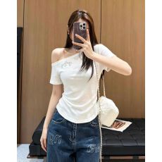 批发纯欲辣妹<b class='q'>克</b><b class='q'>罗</b><b class='q'>星</b>重工烫钻设计斜肩短袖T恤女夏季休闲绝美露肩上衣