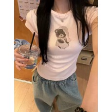 批发b*m软妹风～<b class='q'>婴儿</b>般的柔软 小熊高弹力修身显显瘦短袖T恤女