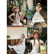 批发LENNEA繁花短袖印花T恤/碎花百褶<b class='q'>半身裙</b>甜美初夏独特绝美小套装女