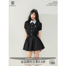 批发POPWEST丨夏日撞色拼接假两件<b class='q'>短袖</b>卫衣开衫上衣<b class='q'>外套</b>蓬蓬半裙套装
