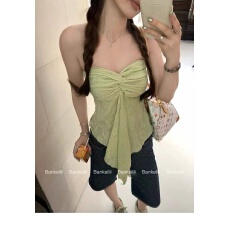 批发板栗可可Bankelili'恋恋仲夏'豹纹<b class='q'>印花</b>抹胸辣妹设计感飘带上衣女