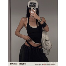 批发rovente 麻豆公式亚麻黑白拼色真两件吊带<b class='q'>背心女</b>辣妹紧身无袖上衣