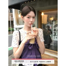 DH大花花间雾语韩系小圆领内搭叠穿纯色绑带抹胸真两件T恤女