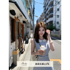 批发JMSHOP 温莎小姐 TR斜纹西装料娃娃领连衣裙<b class='q'>女</b>收腰显瘦无袖背心裙