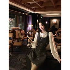 批发Barb Chill【12/30-1/1新品单件7折】50%羊毛珠片绣花呢子<b class='q'>连衣裙</b>