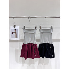 批发2026春夏新款撞色<b class='q'>抹胸</b>针织拼接拉链百褶<b class='q'>连衣裙</b>女辣妹叠穿短裙