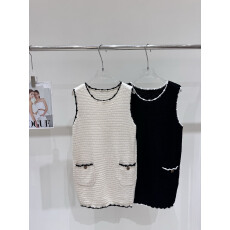 批发2026早春新品小香风无袖<b class='q'>连衣裙</b>女 撞色编制圆领钩花针织背心裙