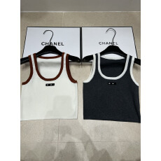 批发撞色边针织短款背心女26春夏季新款MM字母徽标修身显瘦女上衣