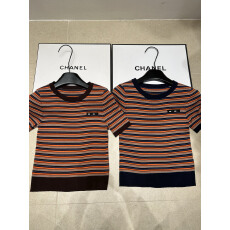 批发法式减龄彩色条纹字母贴布短袖针织衫女26早春新款女上衣