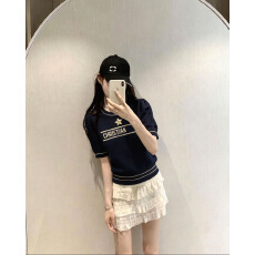 批发法式风金线刺绣字母短袖2026夏季新款时尚公主袖设计风格女上衣