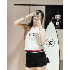 批发撞色罗纹袖口下摆背心女夏季镂空透气休闲显瘦百搭款女上衣