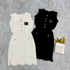 批发2026韩式简约polo领夏季镂空透气卷边毛针织连衣裙