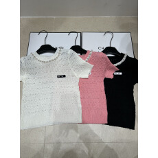 批发2026夏季新款珍珠手工圆领镂空透气<b class='q'>轻熟</b>风修身显瘦百搭女上衣