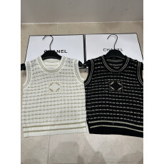 批发2026夏季新款针织圆领背心女通勤简约金丝线刺绣条纹百搭女上衣