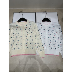 批发26早春新款圆领针织薄款开衫长袖重工植物花卉刺绣宽松显瘦女上衣