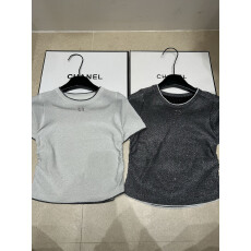 批发2026夏季新款拼色边针织亮片圆领短袖简约<b class='q'>通勤</b>带收腰绳显瘦女上衣